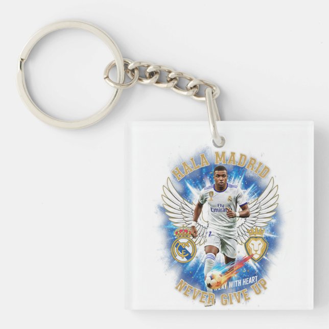 Hala Madrid Never Give Up Acrylic Keychain (Framsidan)