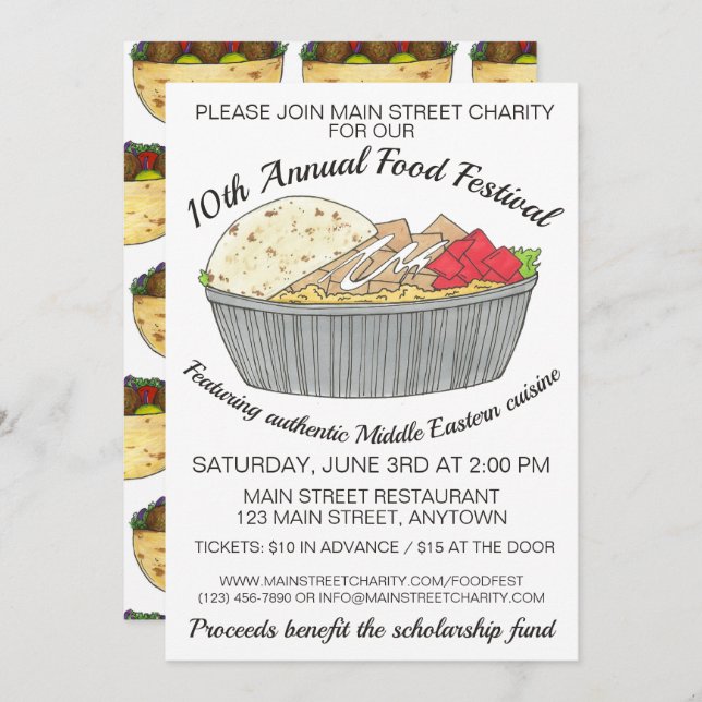 Halal Chicken Ris Mitten Östra Food Festival Inbjudningar (Fram/baksida)