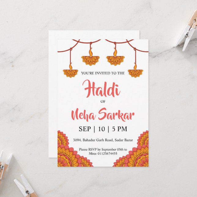 haldi-ceremoni inbjudan (Fram/Back In Situ)