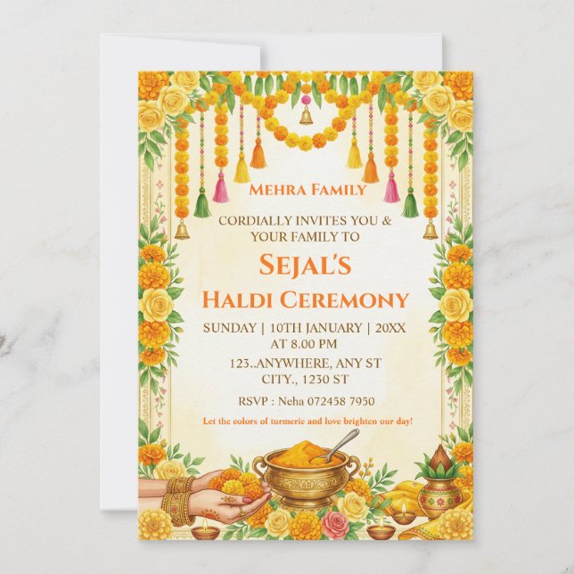 Haldi Ceremoni Inbjudningskort (Framsida)