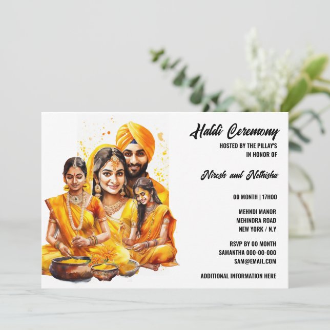 Haldi-ceremonin, brid groom-familjen före bröllop inbjudningar (Stående Fram)