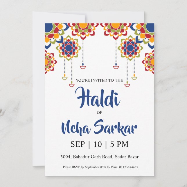 Haldi-ceremonininbjudan Inbjudningar (Framsida)