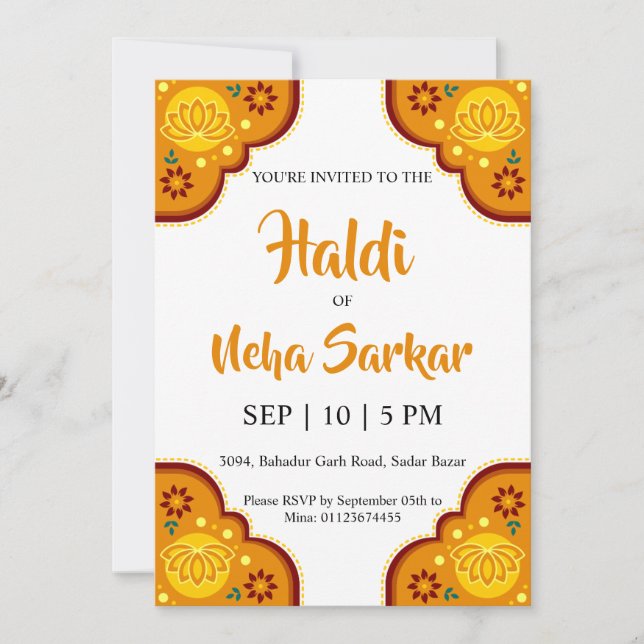 Haldi-ceremonininbjudan Inbjudningar (Framsida)