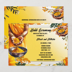 Haldi ceremony blommigt turmeric händer blommor inbjudningar