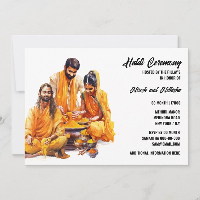 Haldi ceremony indian turmeric bride groom bröllop inbjudningar (Framsida)
