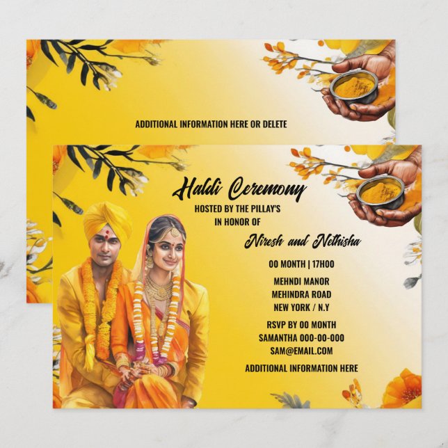 Haldi ceremony Indian turmeric bride groom elegant Inbjudningar (Fram/baksida)