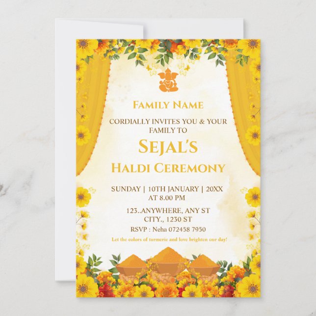 Haldi Ceremony Invitation Card Inbjudningar (Framsida)