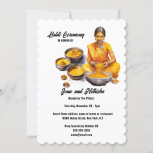 Haldi ceremony turmeric Indian Traditioni bröllop Inbjudningar