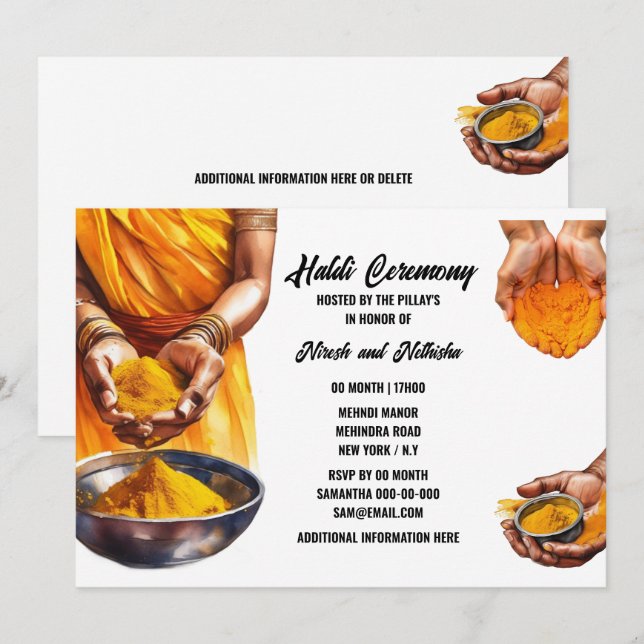 Haldi händer kalmeric Indian bröllop ceremony chic Inbjudningar (Fram/baksida)