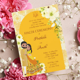 Haldi inbjudan gula blommor arch Indian möhippa