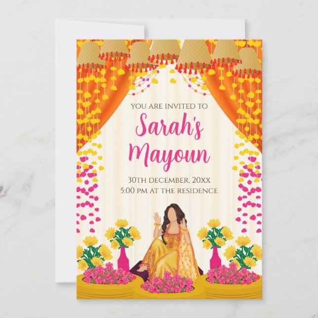 Haldi inbjudan Mayoun inbjuder & Haldi inbjudninga (Framsida)