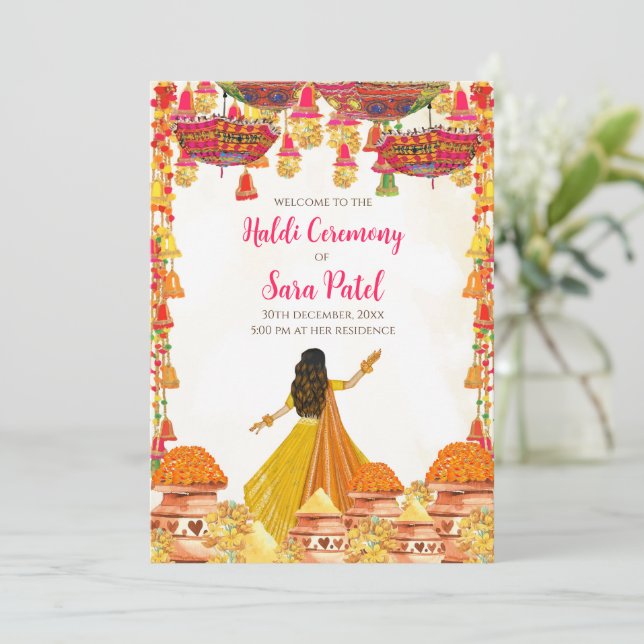 Haldi-inbjudningar & Haldi inbjuder Hindu-bröllop Inbjudningar (Stående Fram)