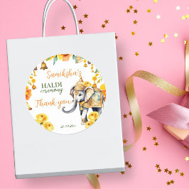 Haldi Indian bröllop elephant gula blommor föredra Runt Klistermärke