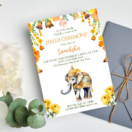 Haldi Indian bröllop elephant gula blommor Inbjudningar