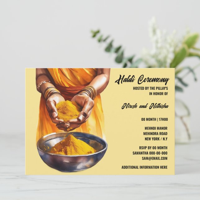 Haldi indian före ceremonin i bröllop inbjudningar (Stående Fram)