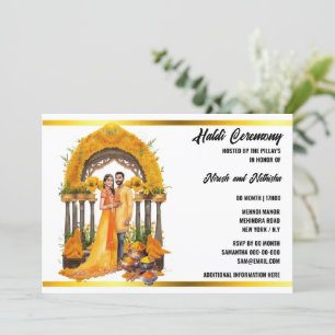 Haldi indian water color ceremony turmeric blommig inbjudningar