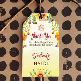 Haldi marigments klockor Indian bröllop tack Presentetikett