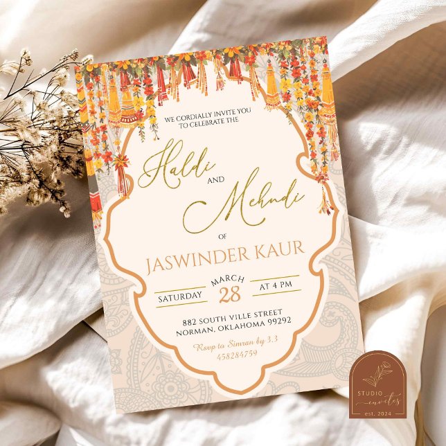 Haldi Mehndi bröllopsceremoni indisk Sangeet Inbjudningar (Skapare uppladdad)