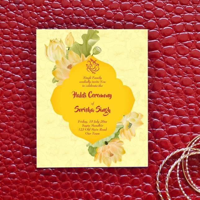 Haldi pithi gult lotus blommor budget inbjudan (Skapare uppladdad)