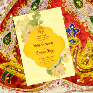 Haldi pithi gult lotus blommor inbjudan mall