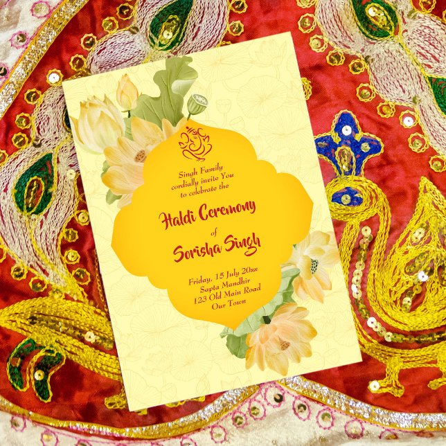 Haldi pithi gult lotus blommor inbjudan mall (Skapare uppladdad)