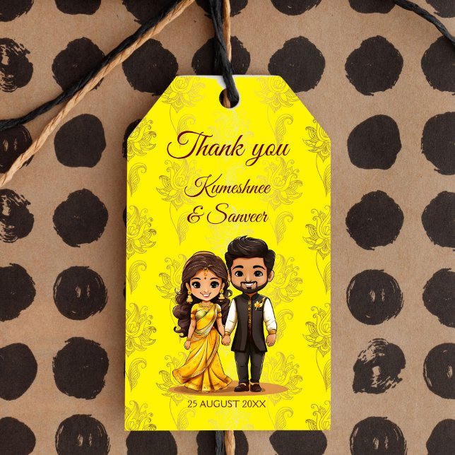 Haldi Sangeet Indian bröllop tackar er Presentetikett (Haldi Sangeet cute bridal couple Indian wedding thank you favor personalized printed favor Gift Tags)