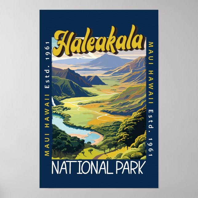Haleakala National Park Illustration Distressed Poster (Framsidan)