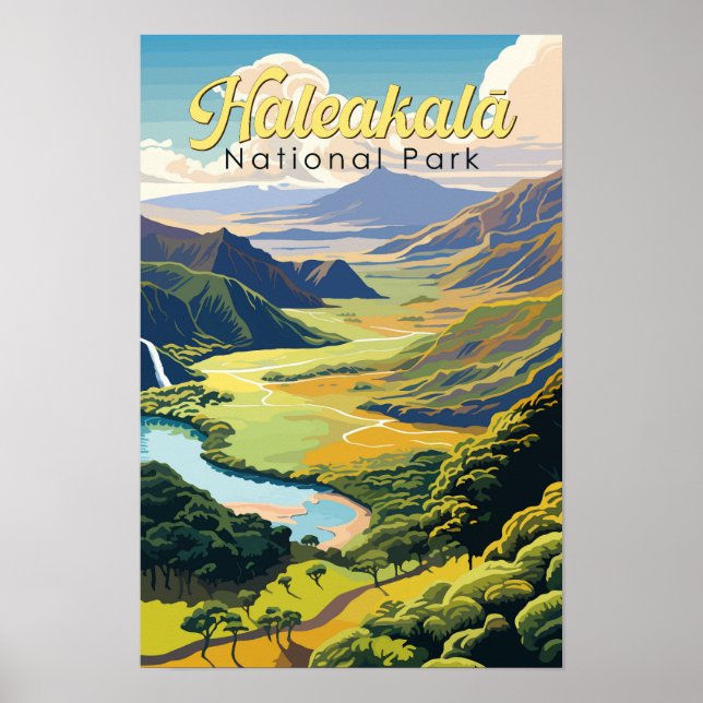 Haleakala National Park Illustration Retro Poster (Framsidan)