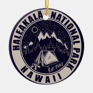 Haleakalā nationalpark Hawaii Retro Emblem Julgransprydnad Keramik