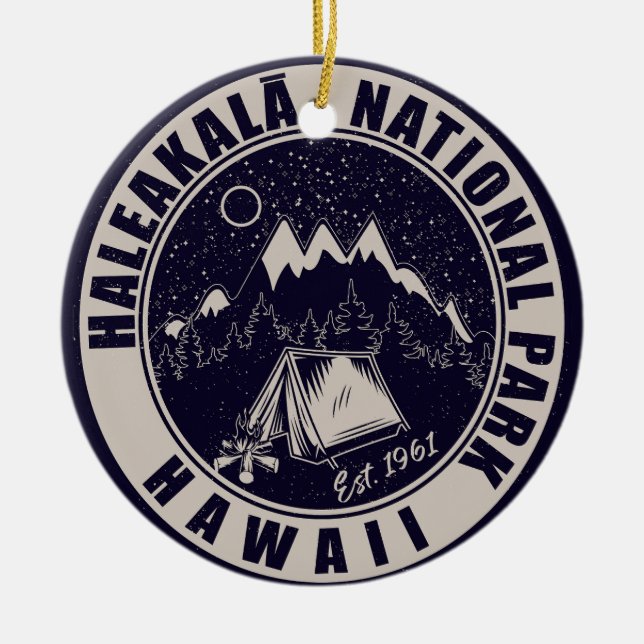 Haleakalā nationalpark Hawaii Retro Emblem Julgransprydnad Keramik (Framsidan)