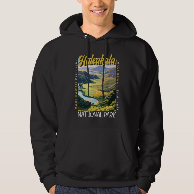 Haleakala nationalpark Illustration Distress Hoodie (Framsida)
