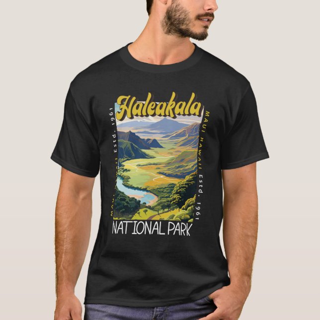 Haleakala nationalpark Illustration Distress T Shirt (Framsida)