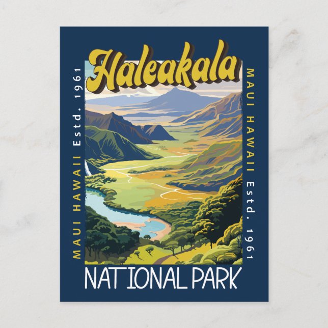 Haleakala nationalpark Illustration Distress Vykort (Framsida)