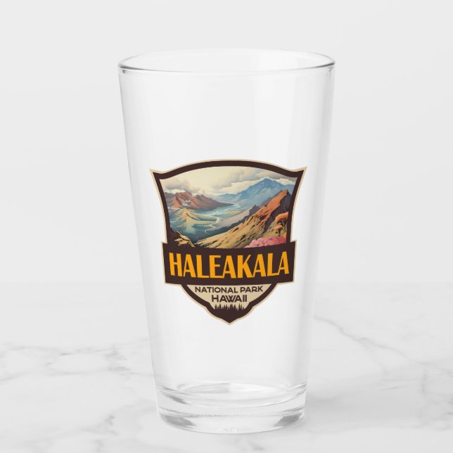 Haleakala nationalpark Illustration Retro Badge Glaskopp (Framsida)