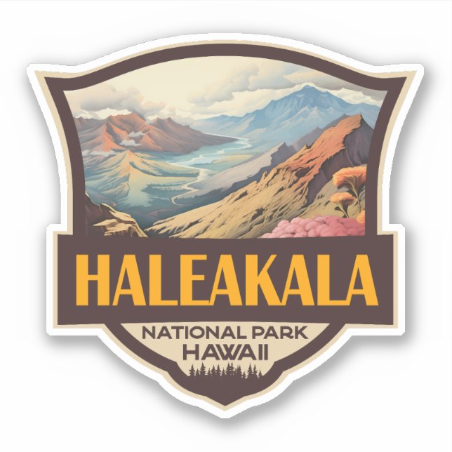 Haleakala nationalpark Illustration Retro Badge Klistermärken (Framsida)