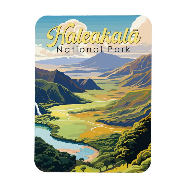 Haleakala nationalpark Illustration Retro Magnet (Vertikal)