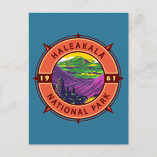 Haleakala nationalpark Retro Compass Emblem Vykort