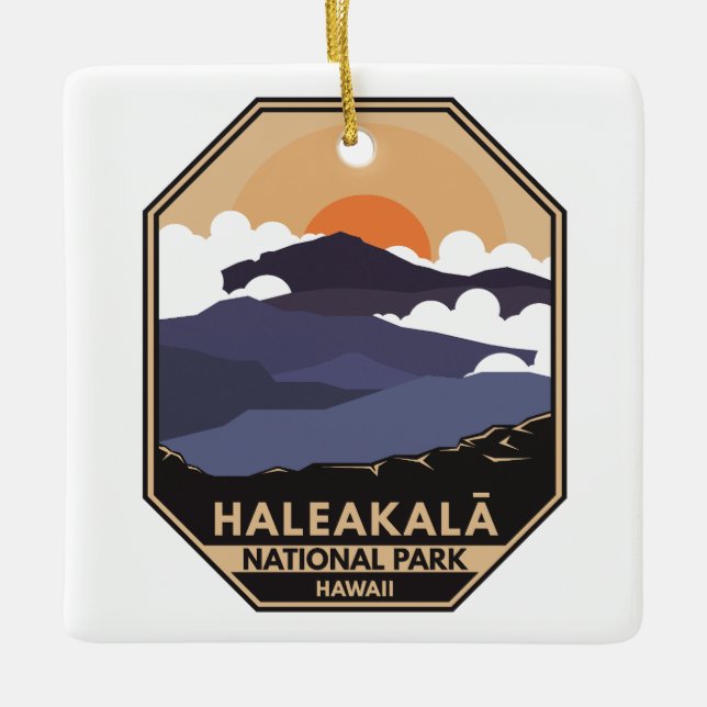 Haleakala nationalpark Retro Emblem Julgransprydnad Keramik (Framsida)