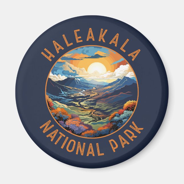 Haleakala nationalpark Sunset Retro Distress Magnet (Framsidan)