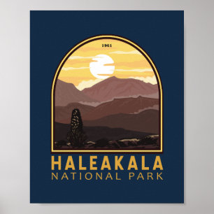Haleakala nationalparkens Vintage Emblem Poster