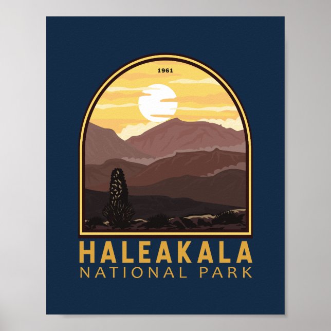 Haleakala nationalparkens Vintage Emblem Poster (Framsidan)