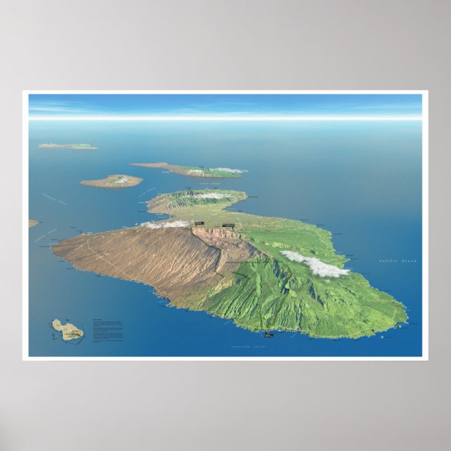 Haleakala och Maui karta poster (Framsidan)