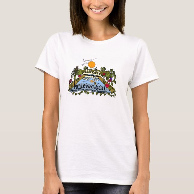 Haleiwa Girl Hawaiian Anpassningsbar Surfboard Tee Shirt (Framsida)