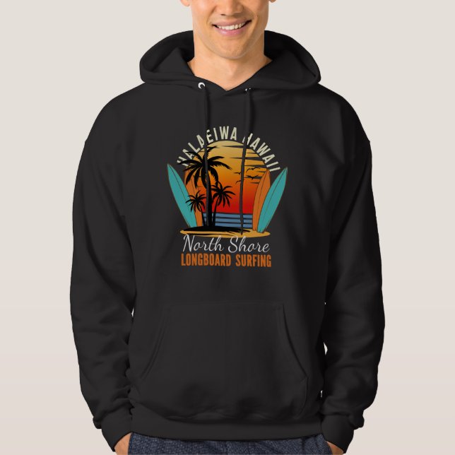 Haleiwa Hawaii North Shore Longboard Surfing Hoodie (Framsida)