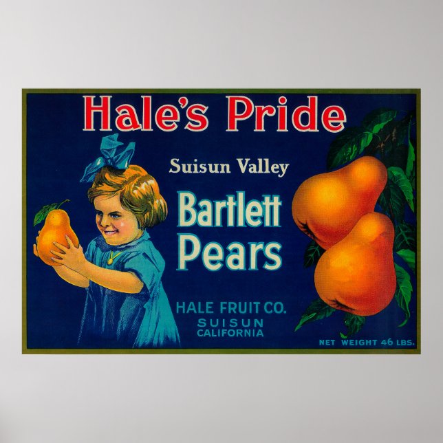 Hales Pride Pear Låda LabelSuisun, CA Poster (Framsidan)