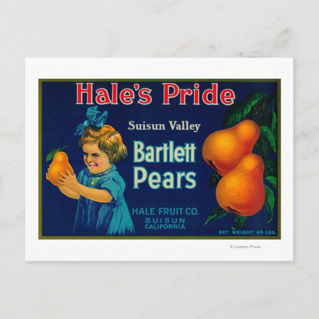 Hales Pride Pear Låda LabelSuisun, CA Vykort (Framsida)