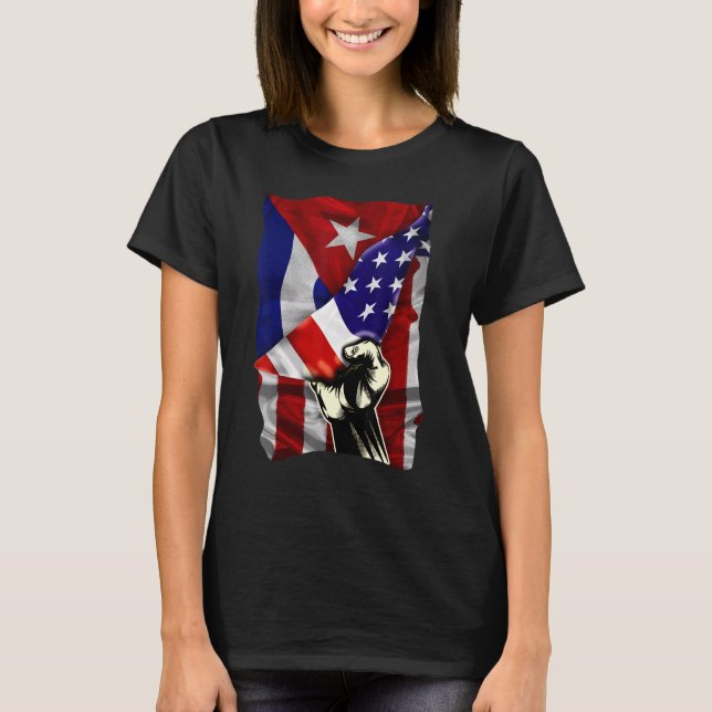 Half American Flag Cuban ROOTS USA Flag Cuba DNA T Shirt (Framsida)