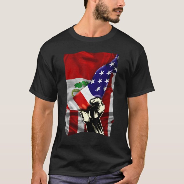 Half American Flag Peruvian ROOTS USA Flag Peru DN T Shirt (Framsida)