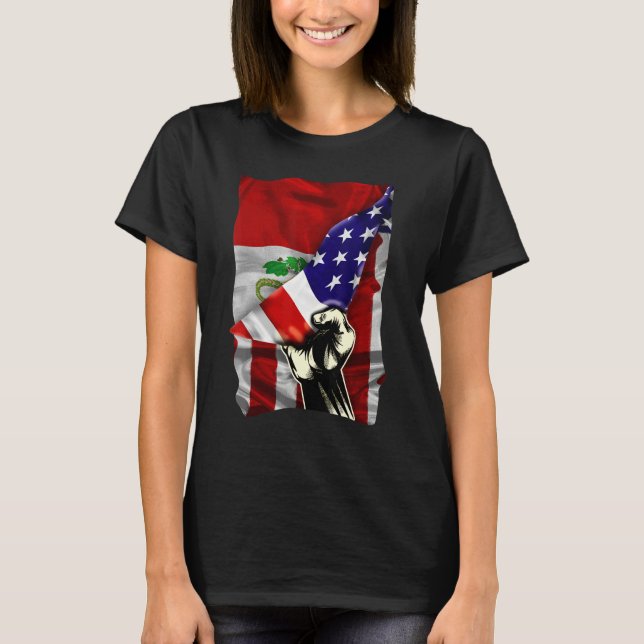 Half American Flag Peruvian ROOTS USA Flag Peru DN T Shirt (Framsida)