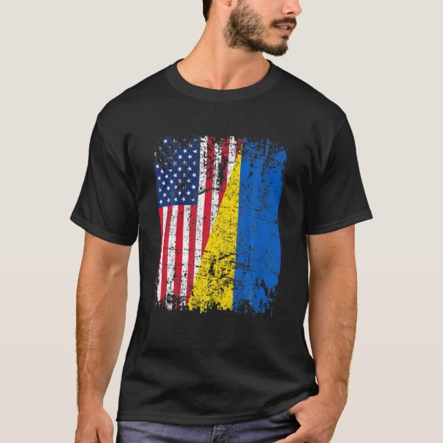 Half American Flag Ukraine Ukrainian Lover Retro V T Shirt (Framsida)